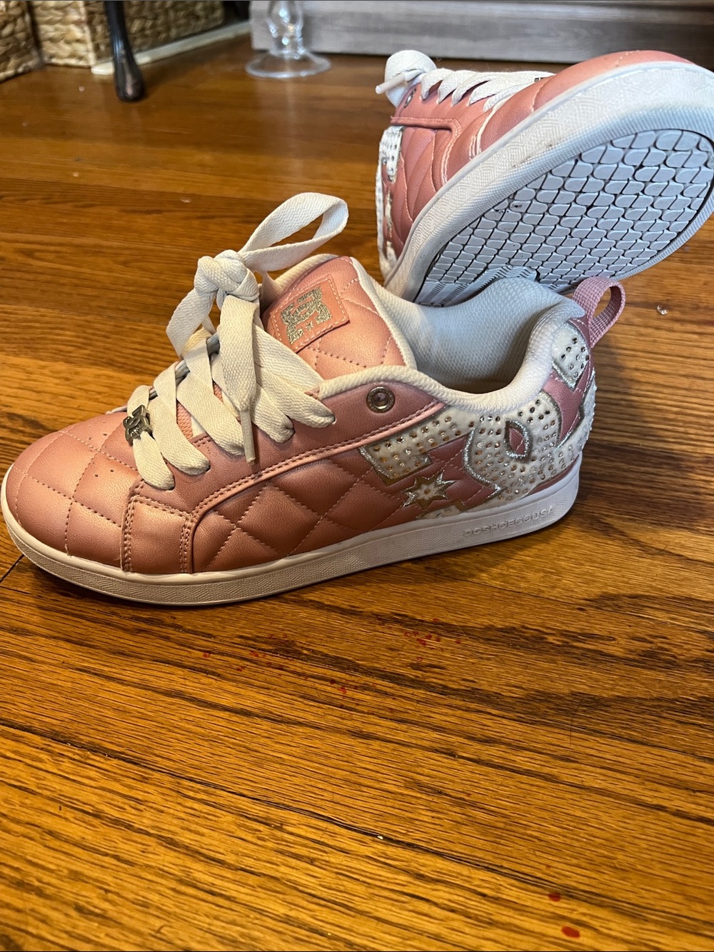 DC Quilted Pink Sneakers with White Laces and Star Accents